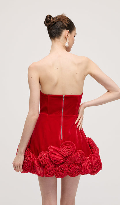 Off Shoulder Flower Mini Dress In Red