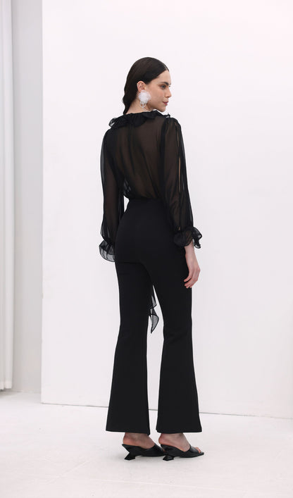 Florwer Detail High Waist Flared Trousers