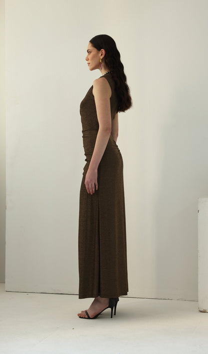 One-Shoulder Glitter Split Maxi Dress