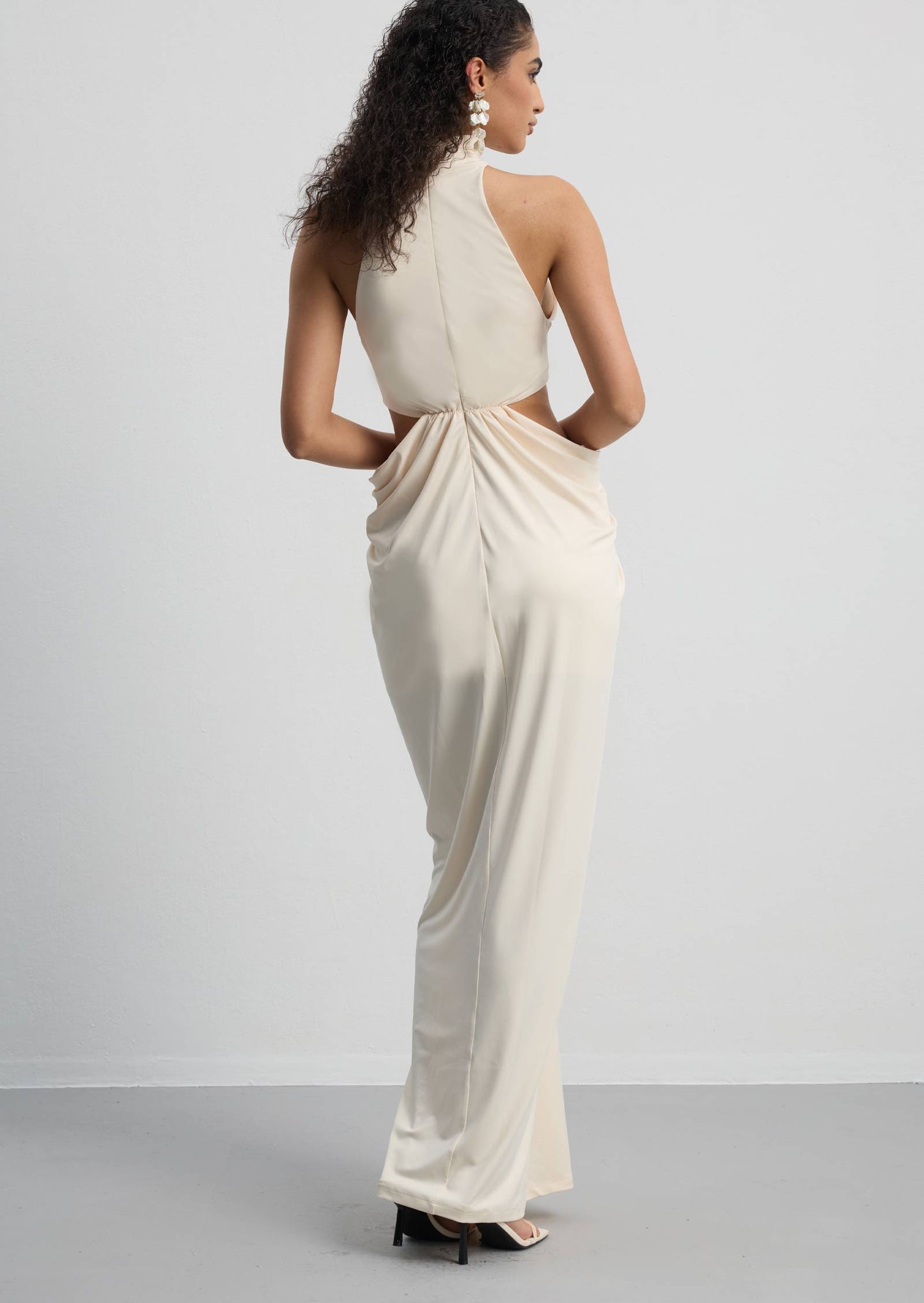 Solid Cut Out Ruched Maxi Dress