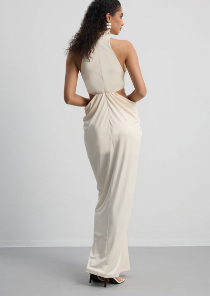 Solid Cut Out Ruched Maxi Dress
