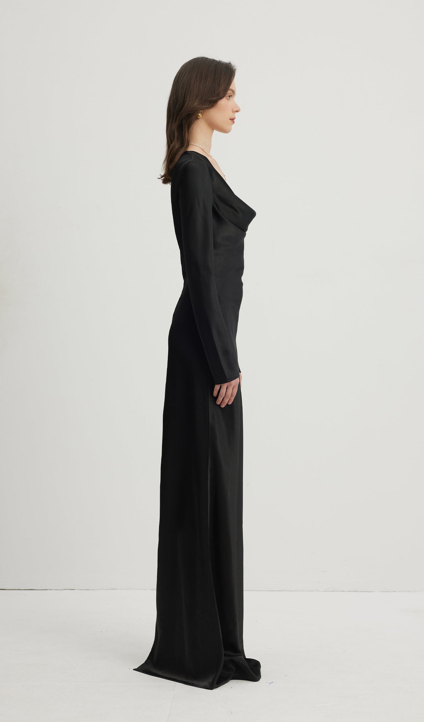 Low Collar Maxi Evening Dress