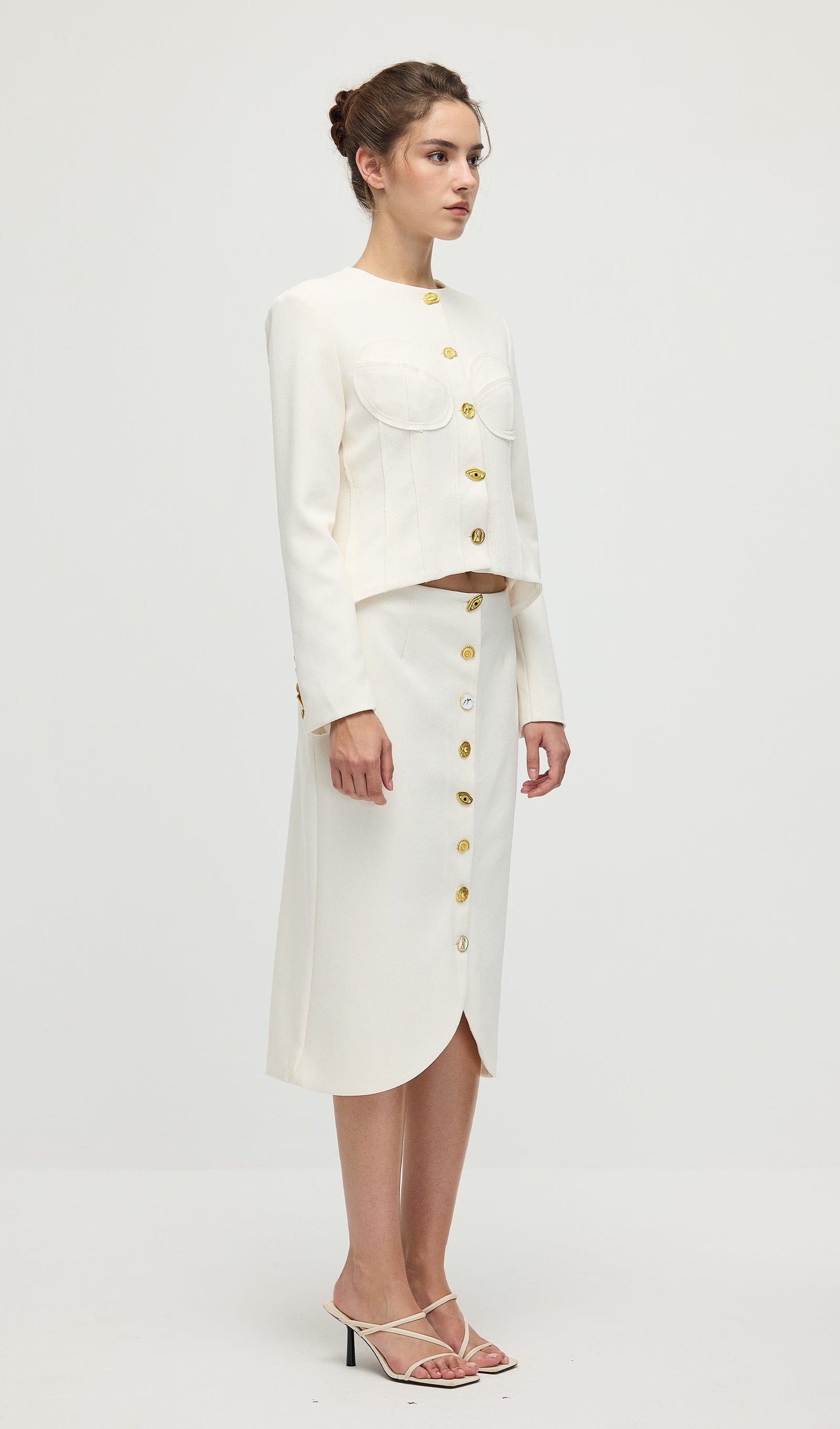 Long Sleeved Back Tie Two-Piece Set In White