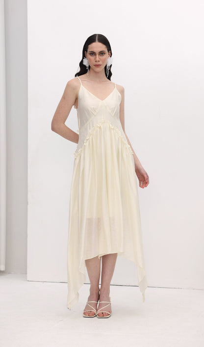 Ruffle Hem Cotton Slip Midi Dress