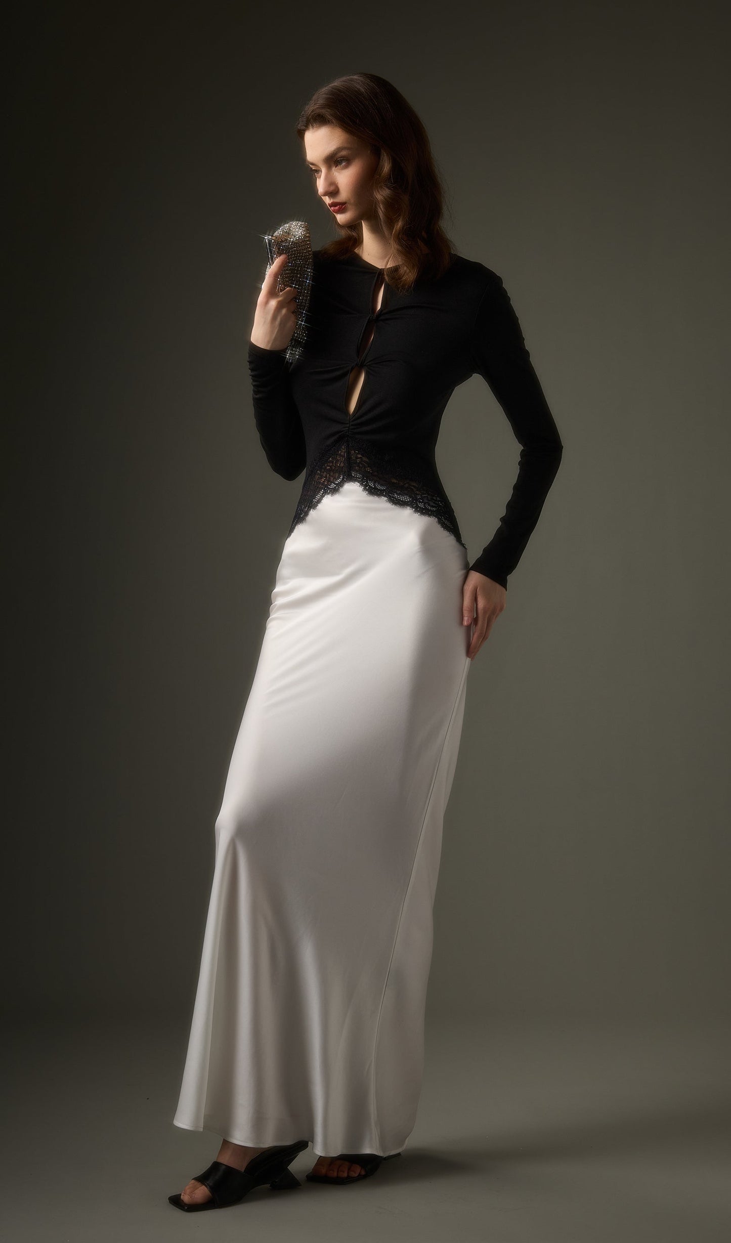 Open Twist Lace Maxi Dress In Black White