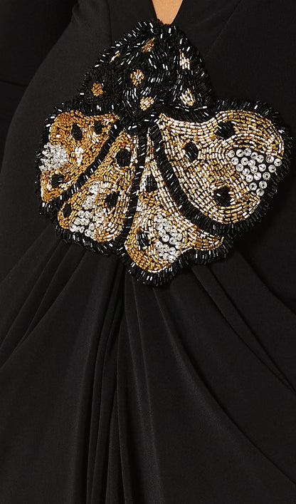 V-Neck Draped And Embroidery Evening Dress
