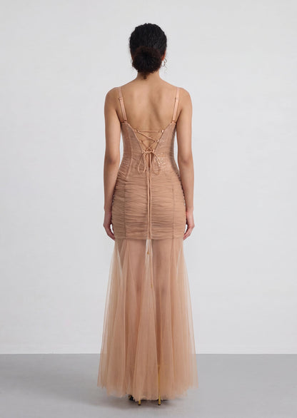 Juanita Sheer Lace Corset Maxi Dress