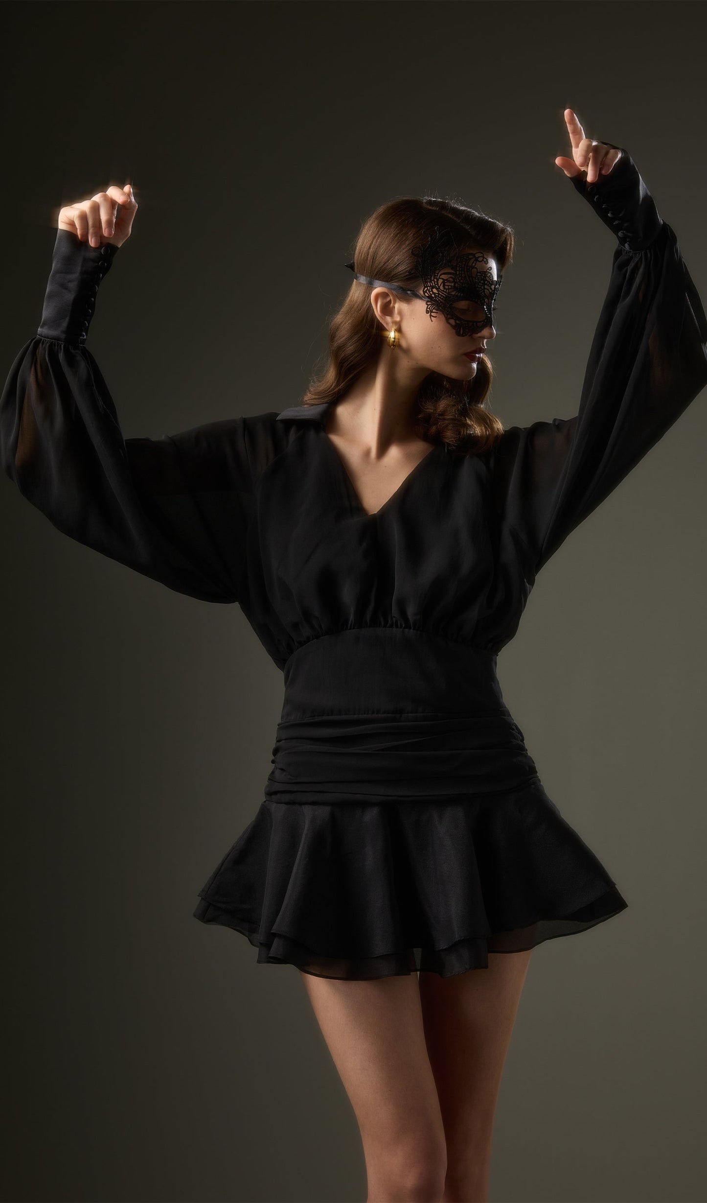 Black Lantern Sleeve Mini Dress