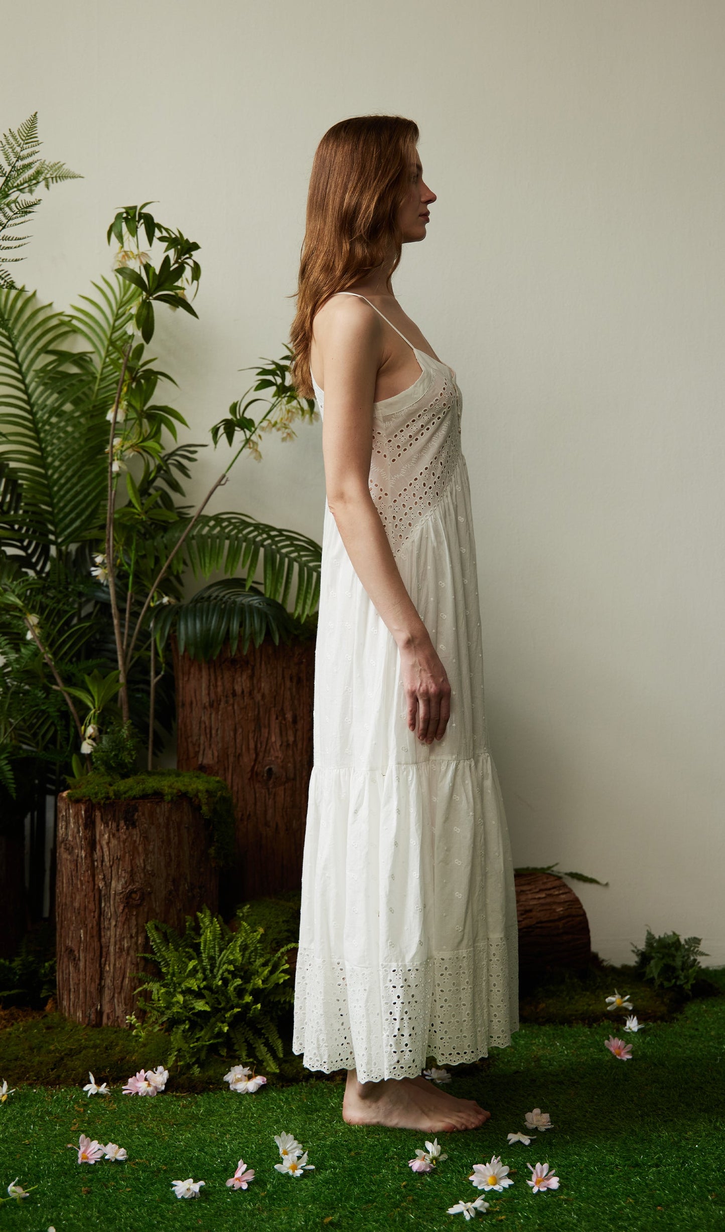 Hollow Embroidery Slip Midi Dress