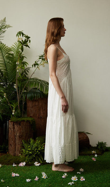 Hollow Embroidery Slip Midi Dress