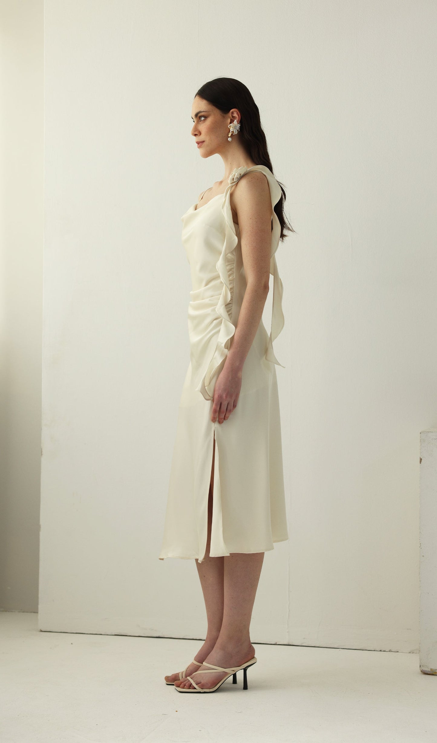 Satin Ruched Midi Slip Dress