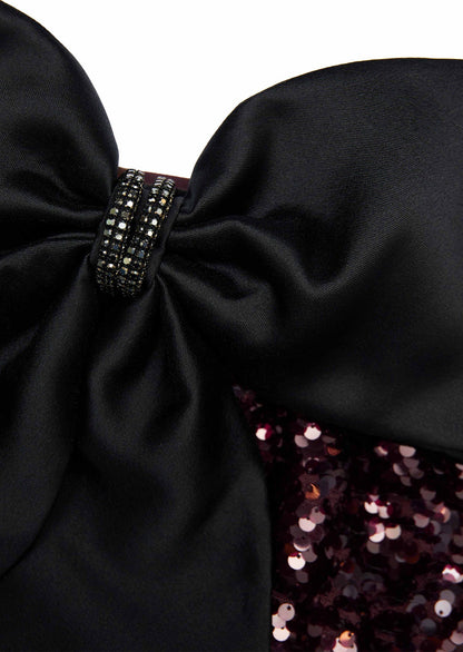 Brown Sequin Bow Maxi Dress