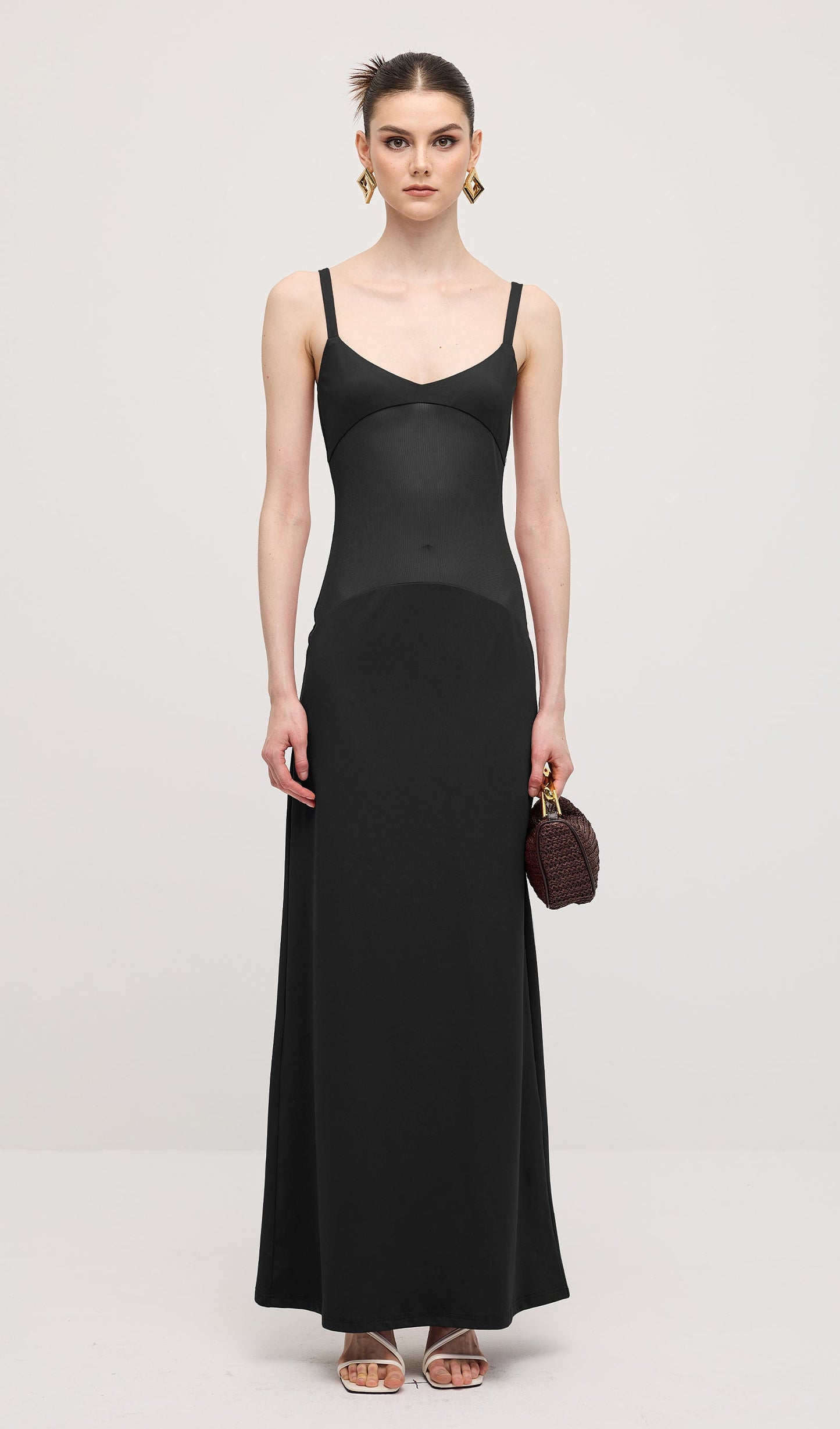 Sheer Knit Curve Maxi Dress In Black
