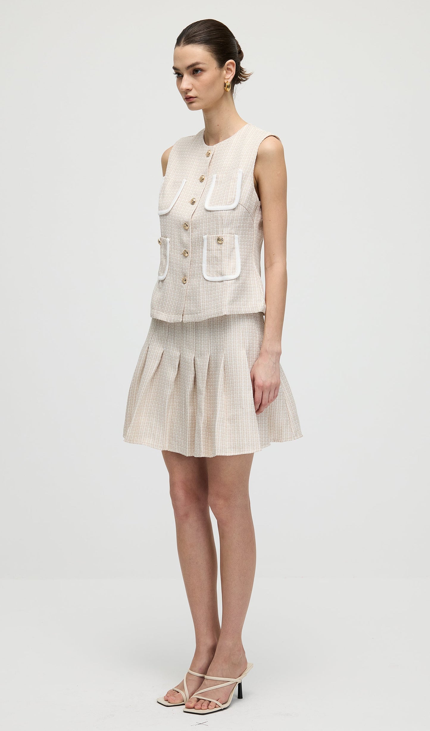Round Neck Button Vest & Skirt Set