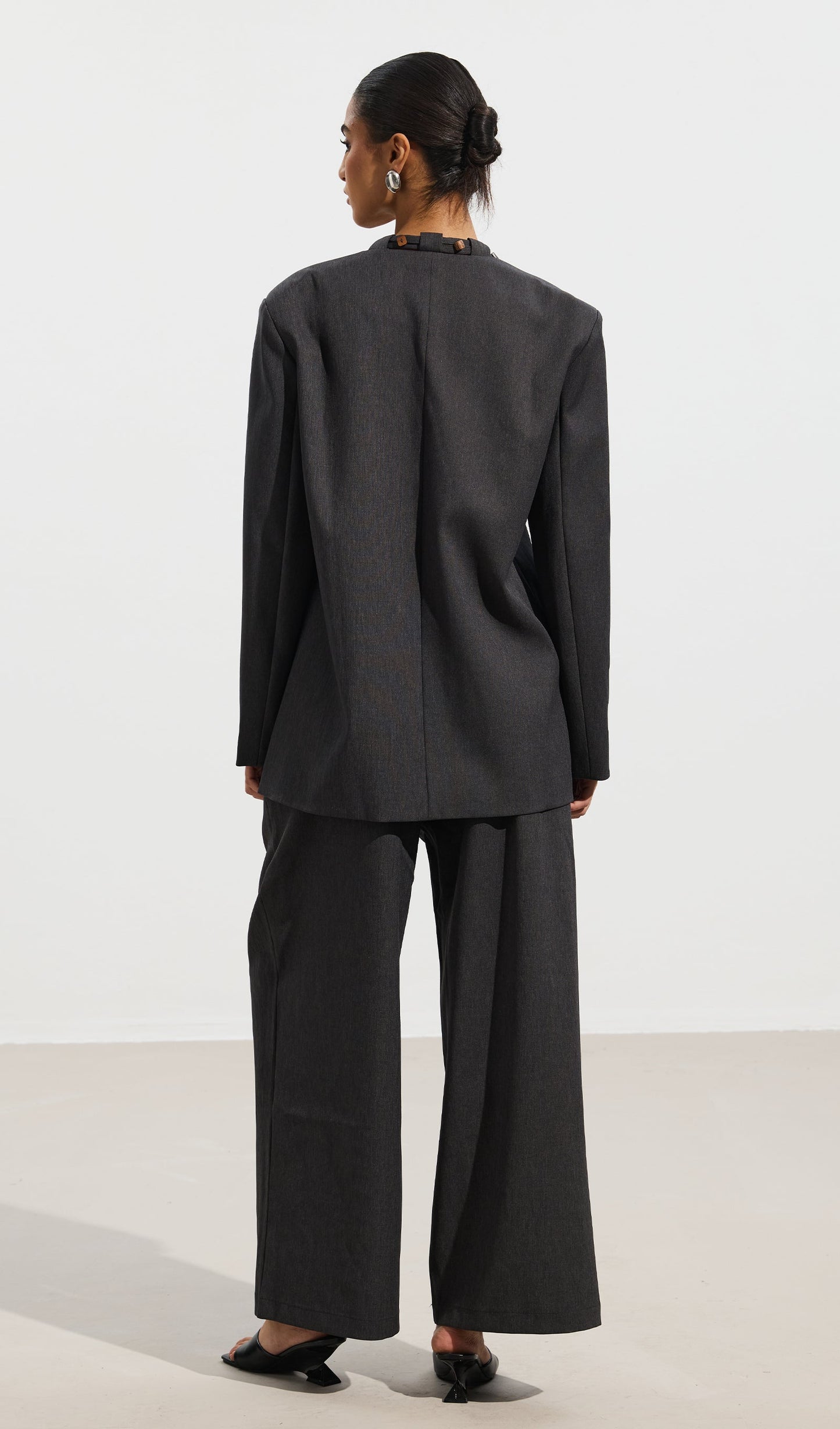 Wooden Button Top & Belted Suit Pants Set