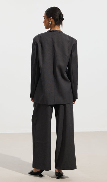 Wooden Button Top & Belted Suit Pants Set