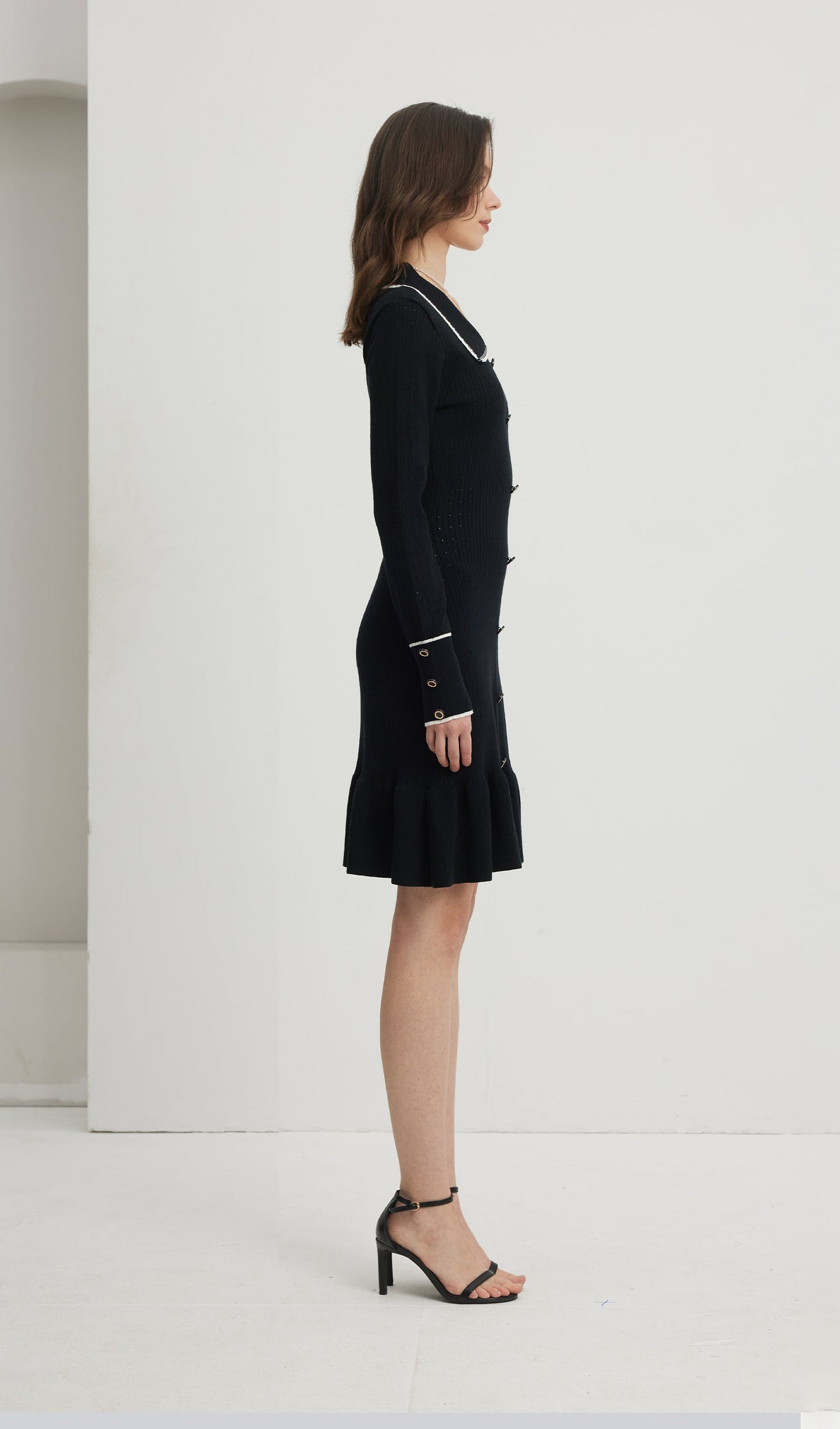 Fitted Textured Jersey Mini Dress-Black