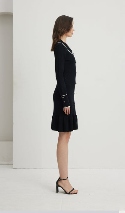 Fitted Textured Jersey Mini Dress-Black