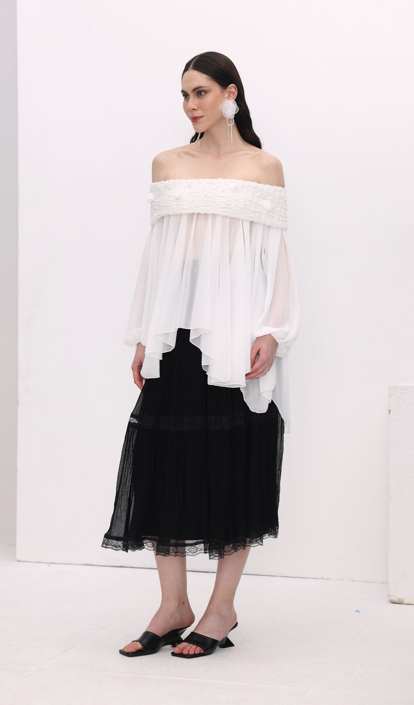 Off Shoulder Mesh  Mini Dress