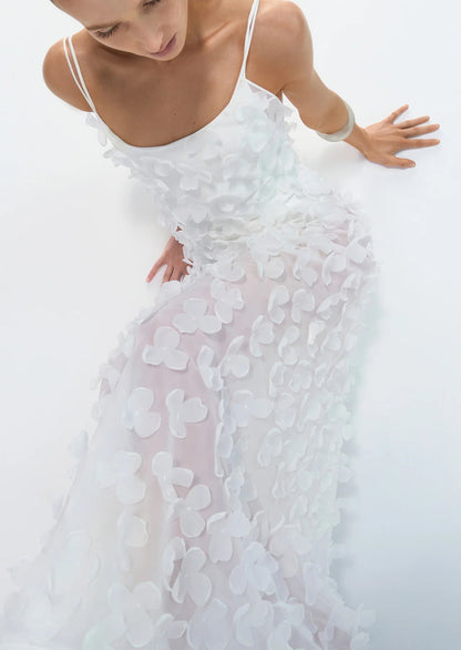 Anna Floral Chiffon Maxi Dress In White
