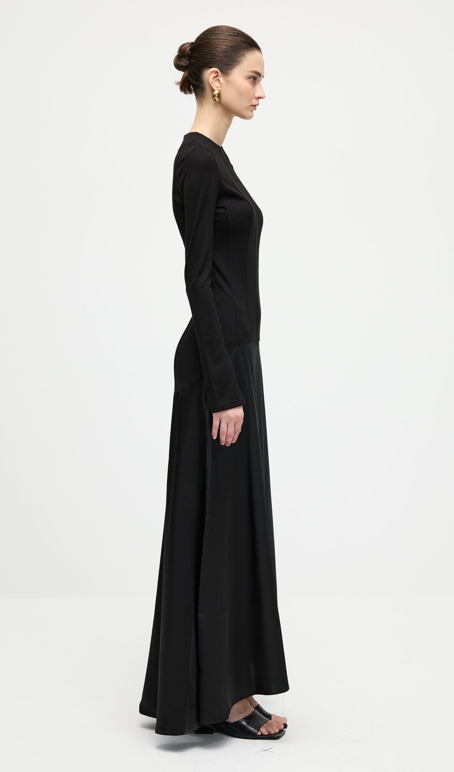 Knitted Satin Maxi Dress In Black