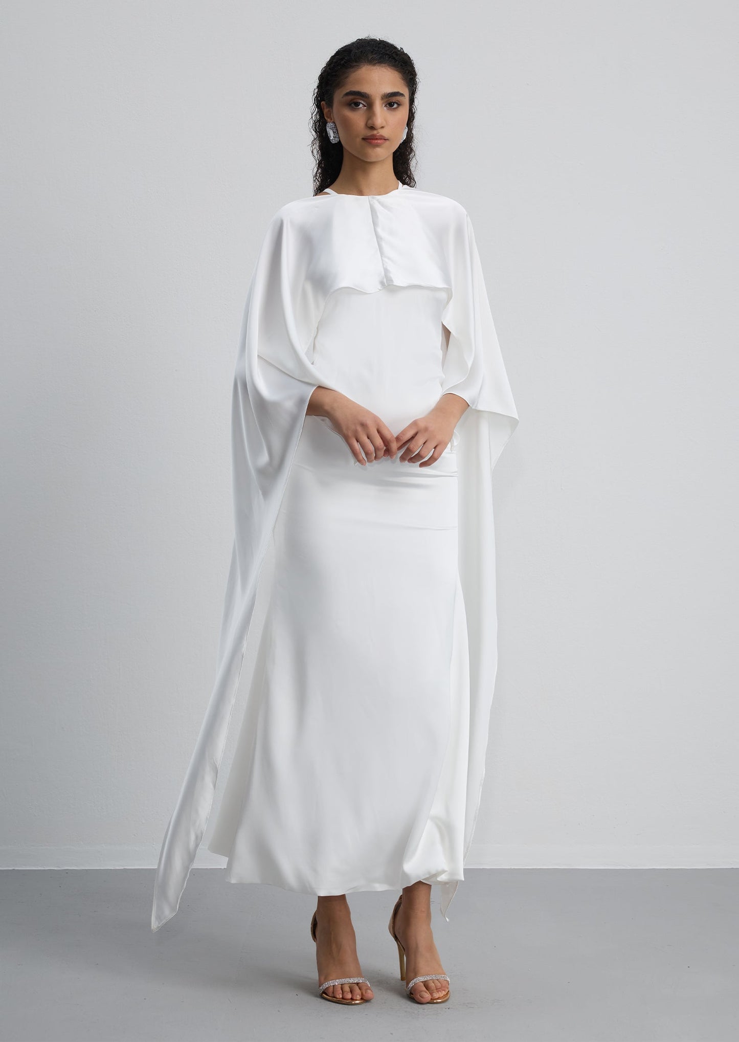 Satin Cape Two Piece Maxi Dress
