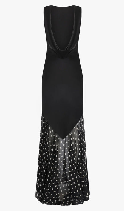 Contrast Polka Dot Mermaid Maxi Backless Dress
