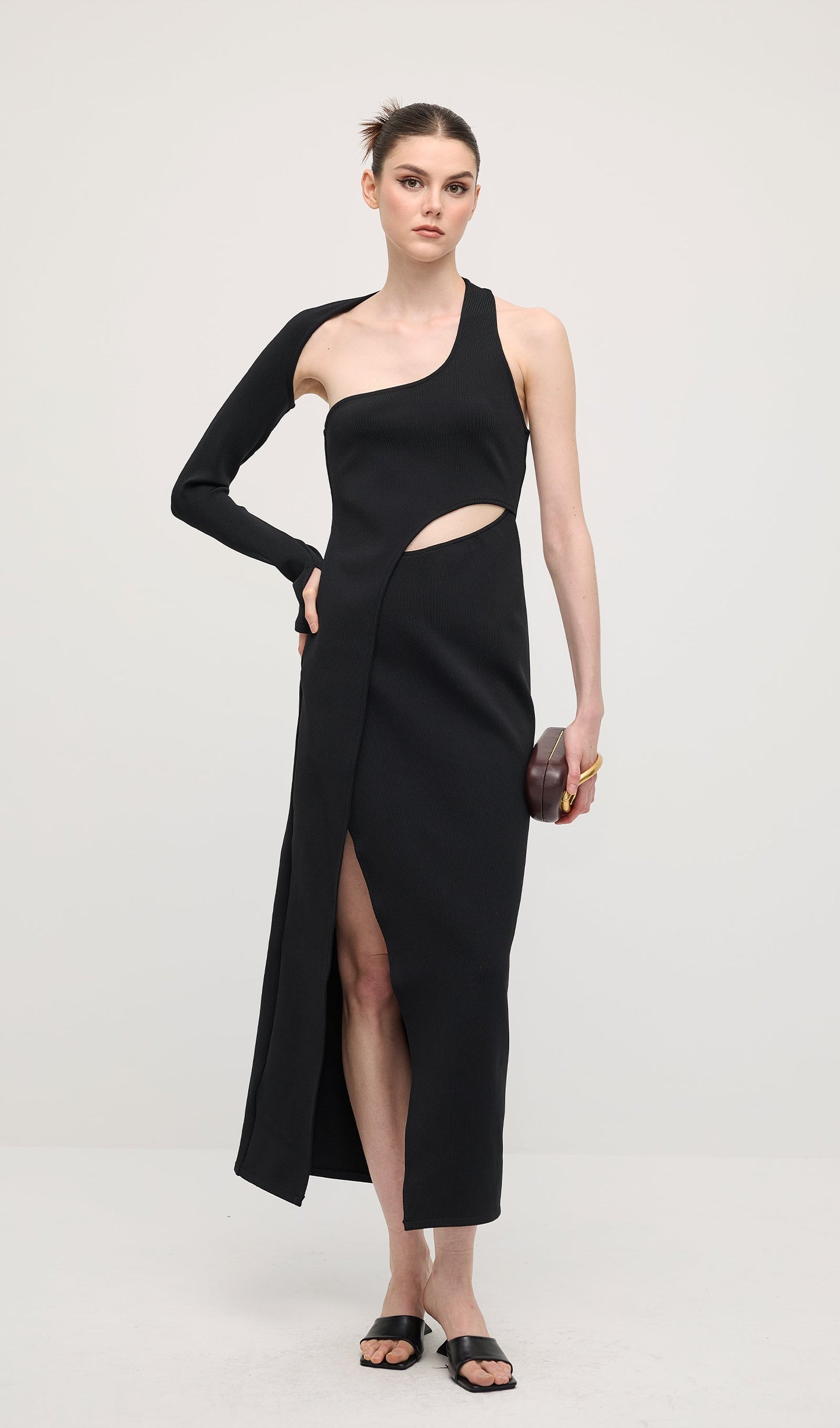 Manifesto Sleeve Midi Dress In Black