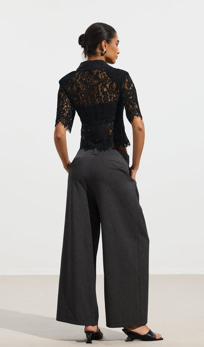 Short Sleeved Lace Sheer Top