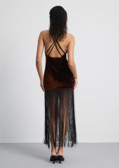 Velvet Fringed Midi Dress