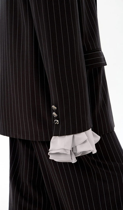 Stripe Long-Sleeved Suit Jacket & Pants Set