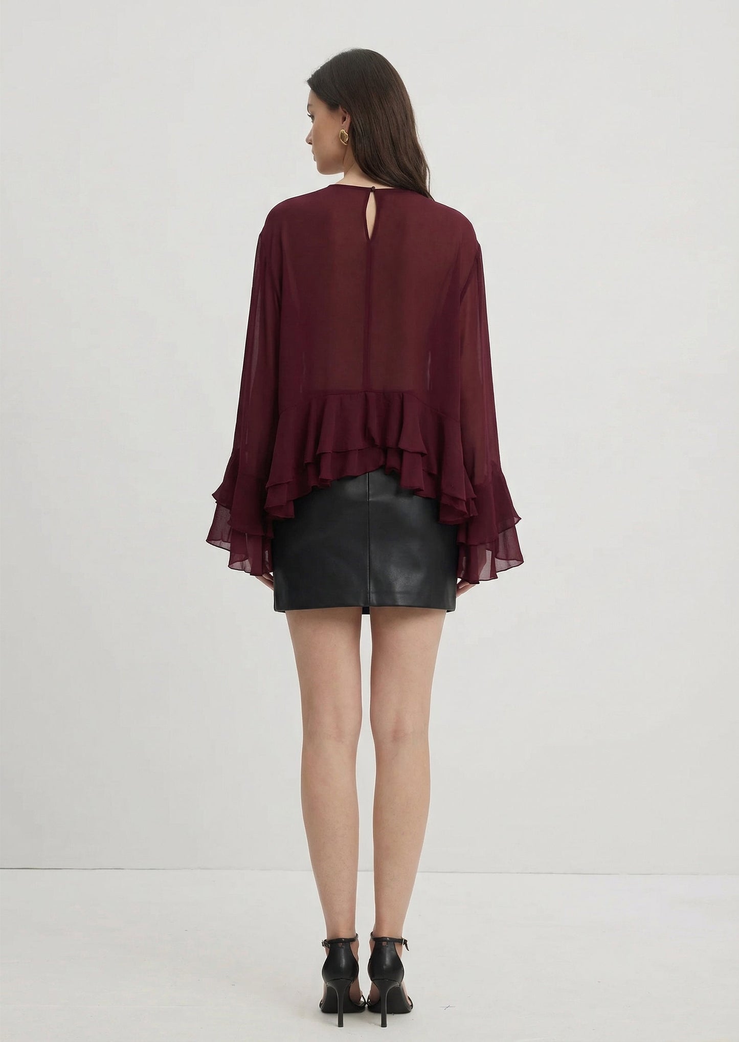 Sofie Ruffle Blouse In Burgundy
