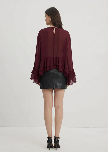Sofie Ruffle Blouse In Burgundy