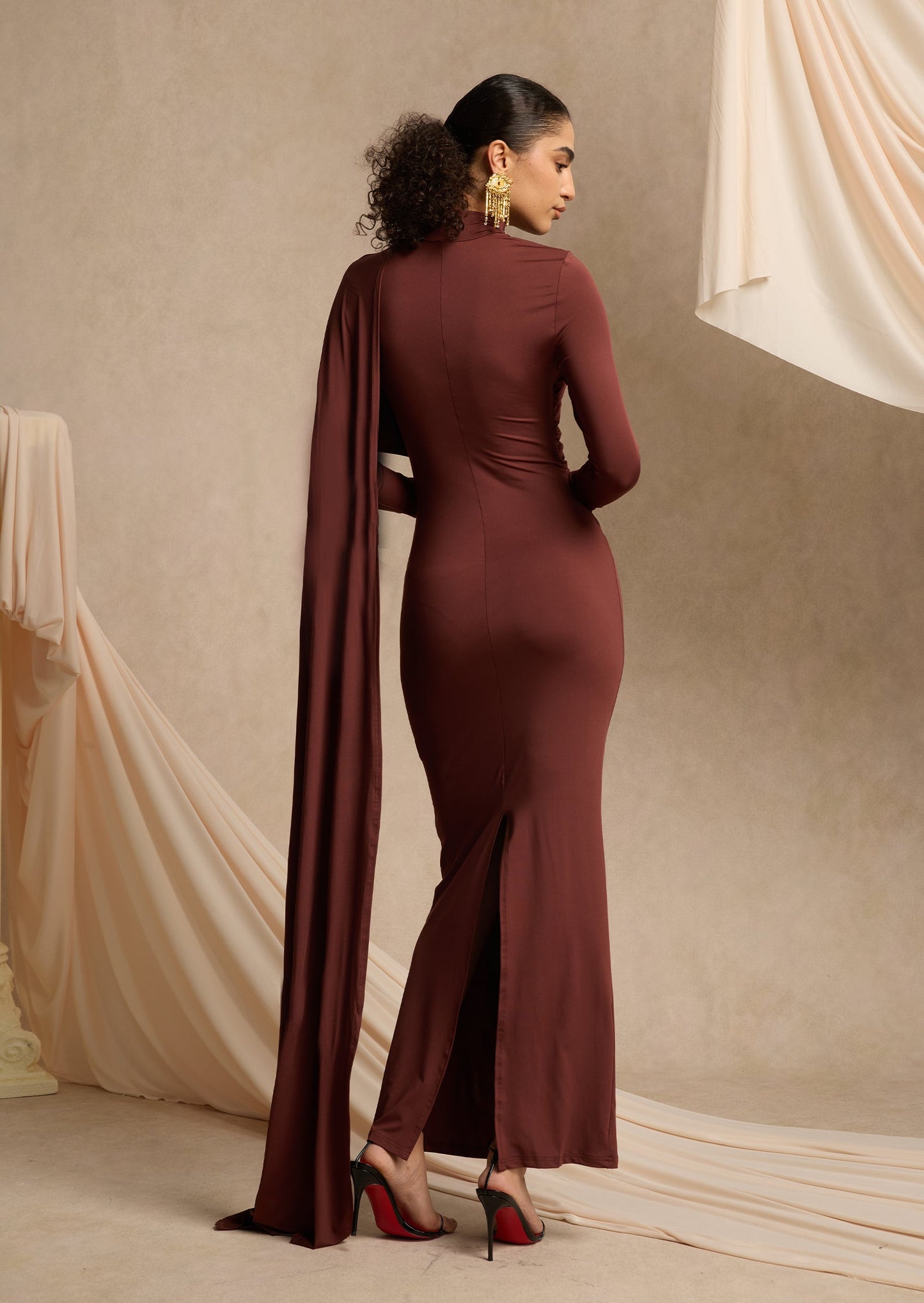 Asymmetrical Draped Cape Maxi Dress