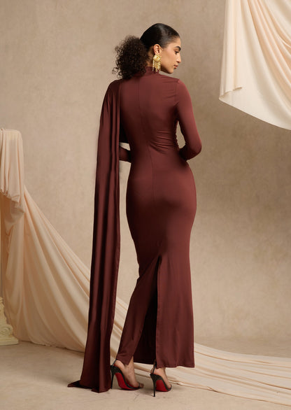 Asymmetrical Draped Cape Maxi Dress
