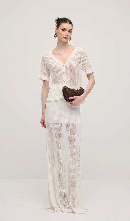 Openwork Jersey Maxi Skirt Sets In White