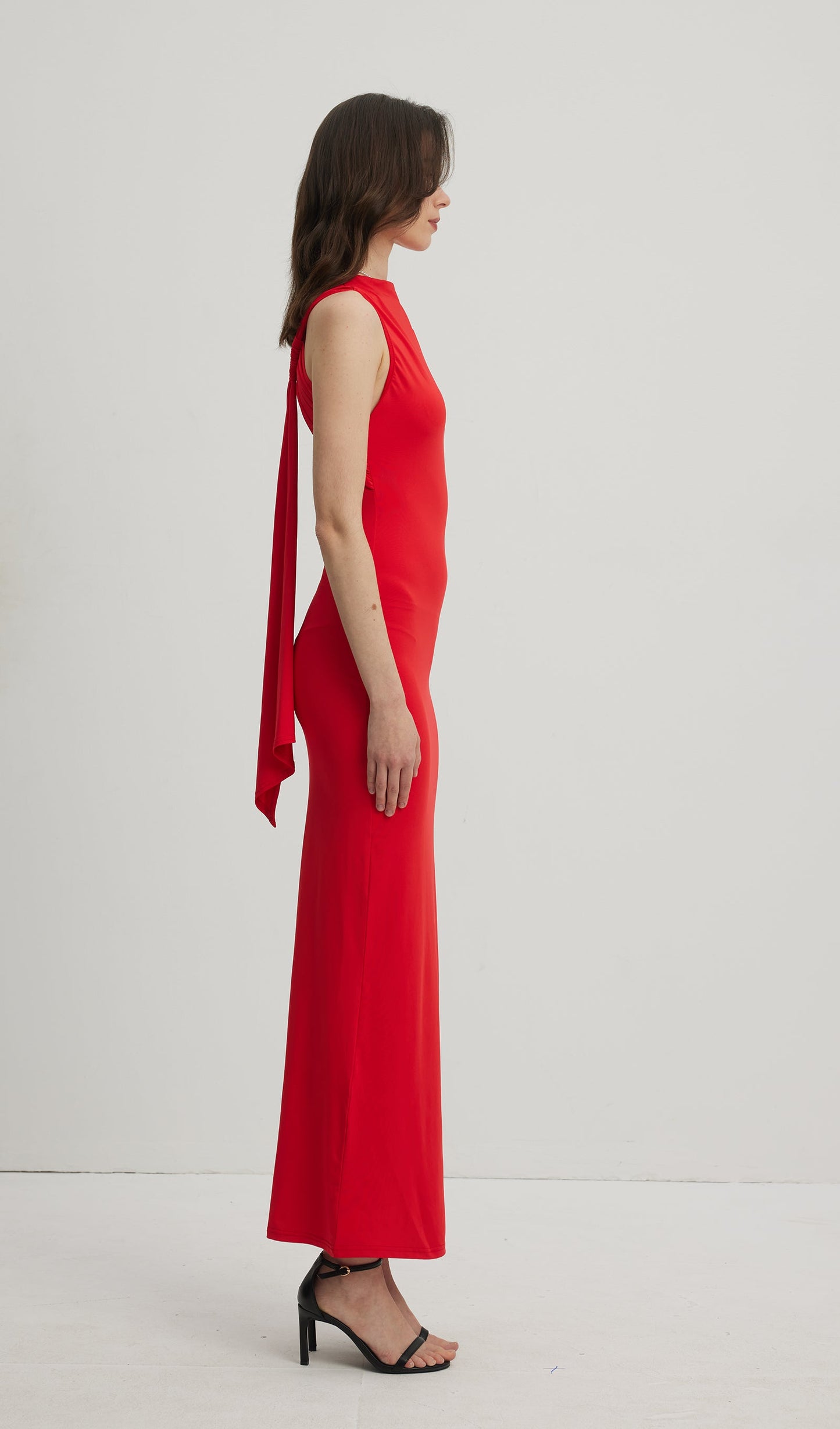 Asymmetrical Scuba Jersey Maxi Dress Ruby