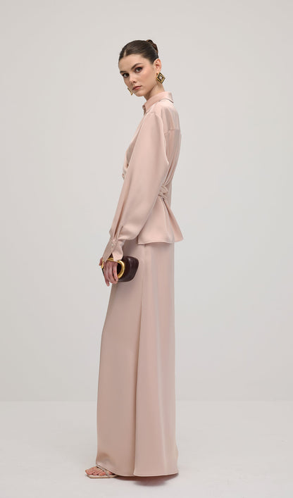 Solid Satin Shirt Maxi Dress Sets