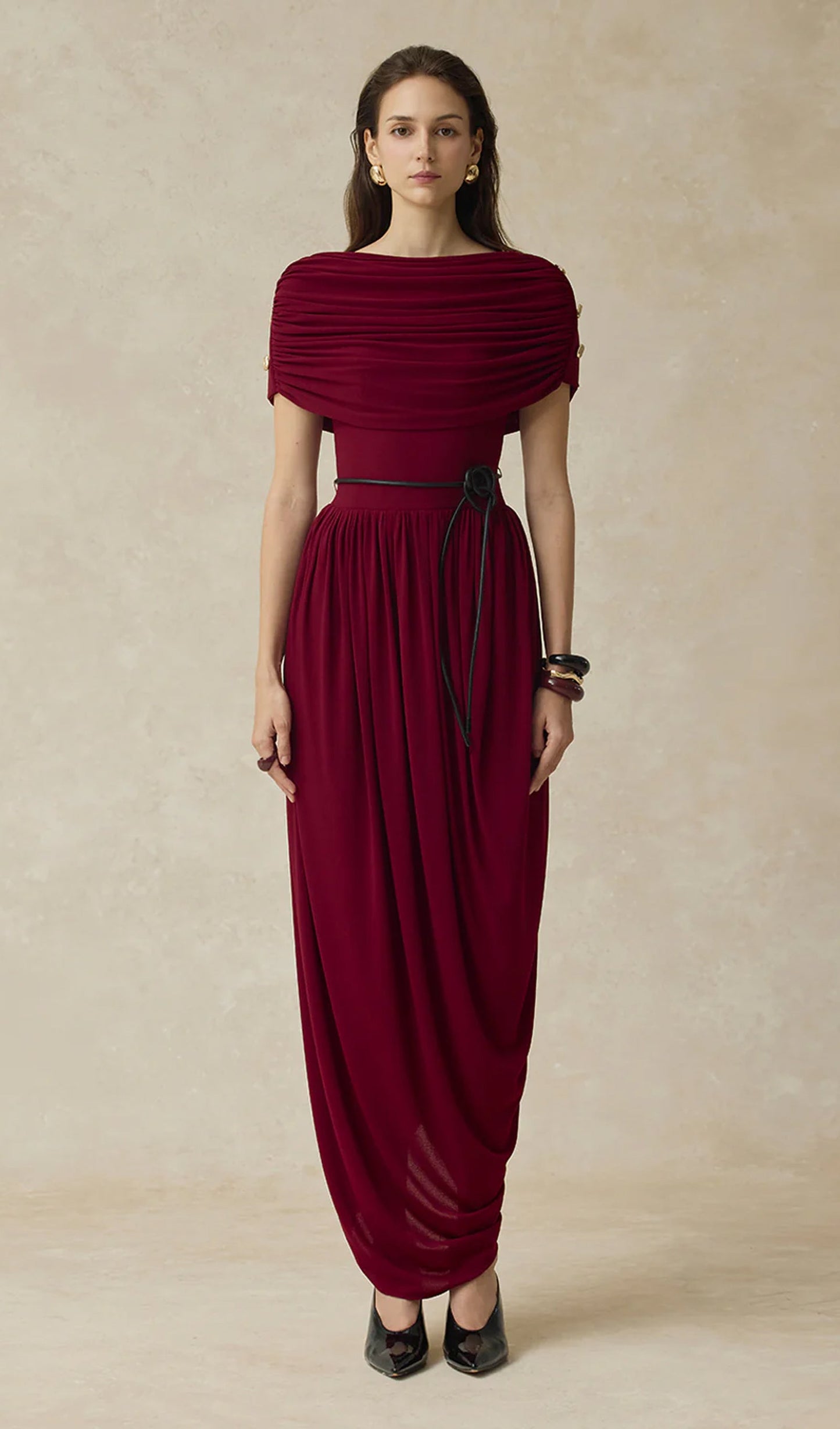Solid Cocoon Gathering Maxi Dress