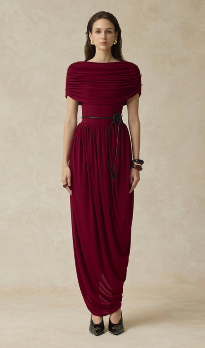 Solid Cocoon Gathering Maxi Dress