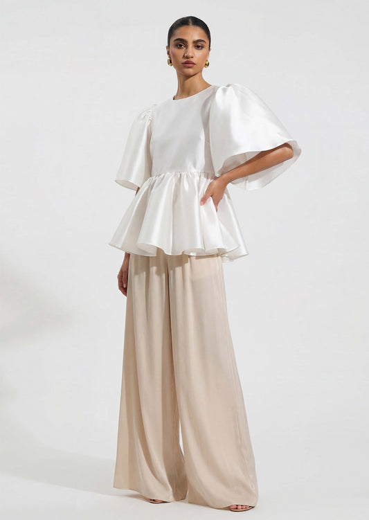 Puff Sleeve Ruffle Top In White