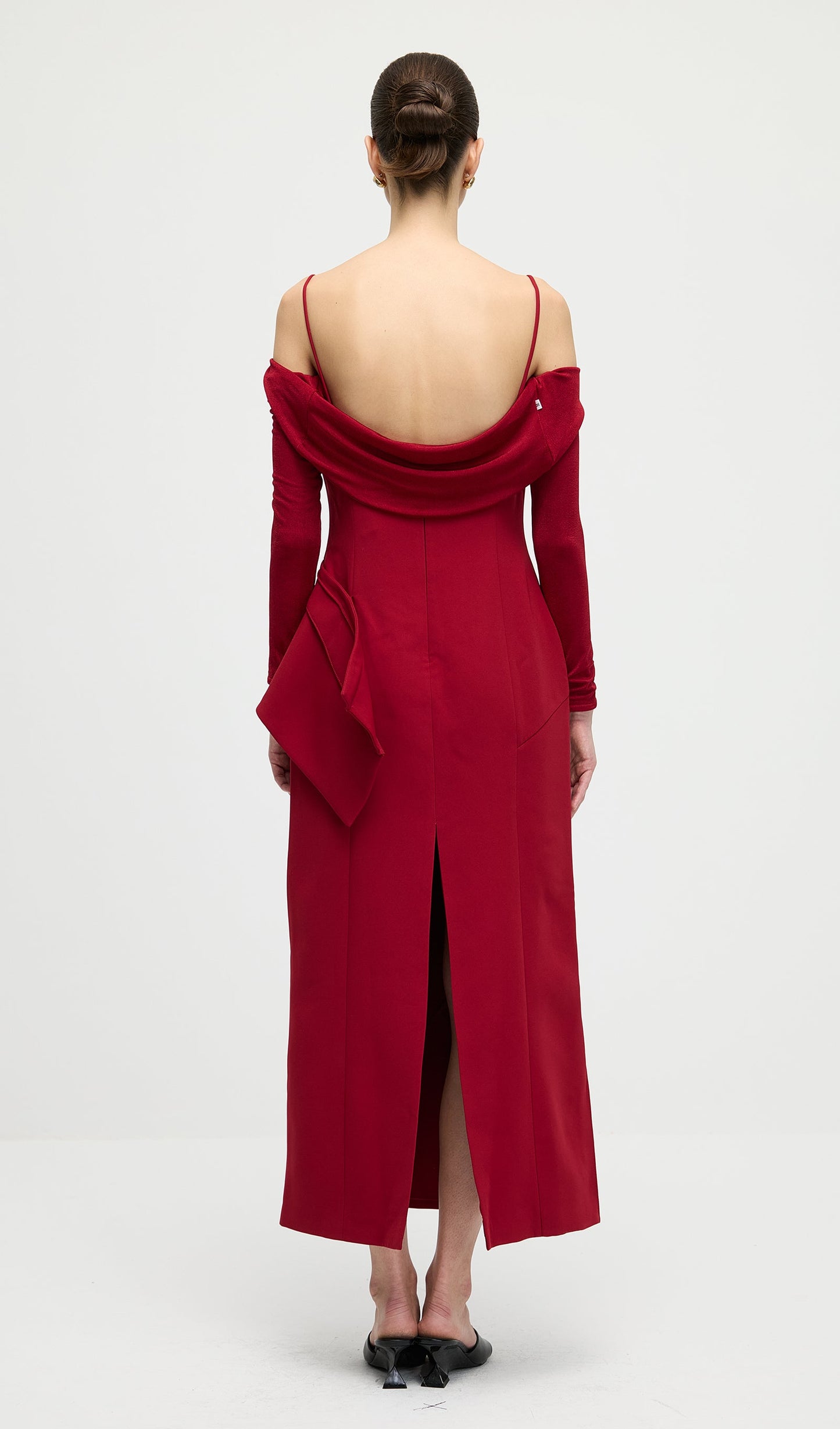 A Line Maxi Dress With V Neckline In Red