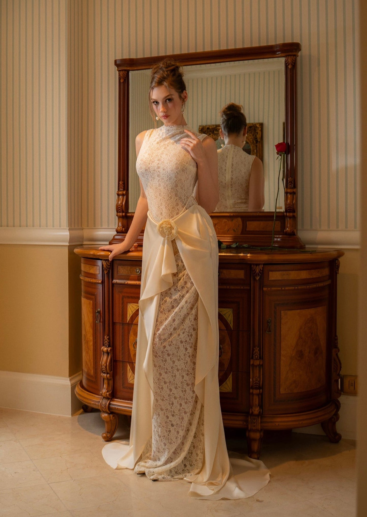 Satin Lace Pleats Gown
