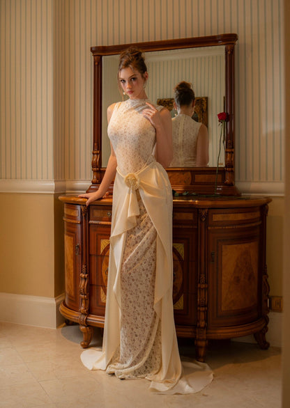 Satin Lace Pleats Gown