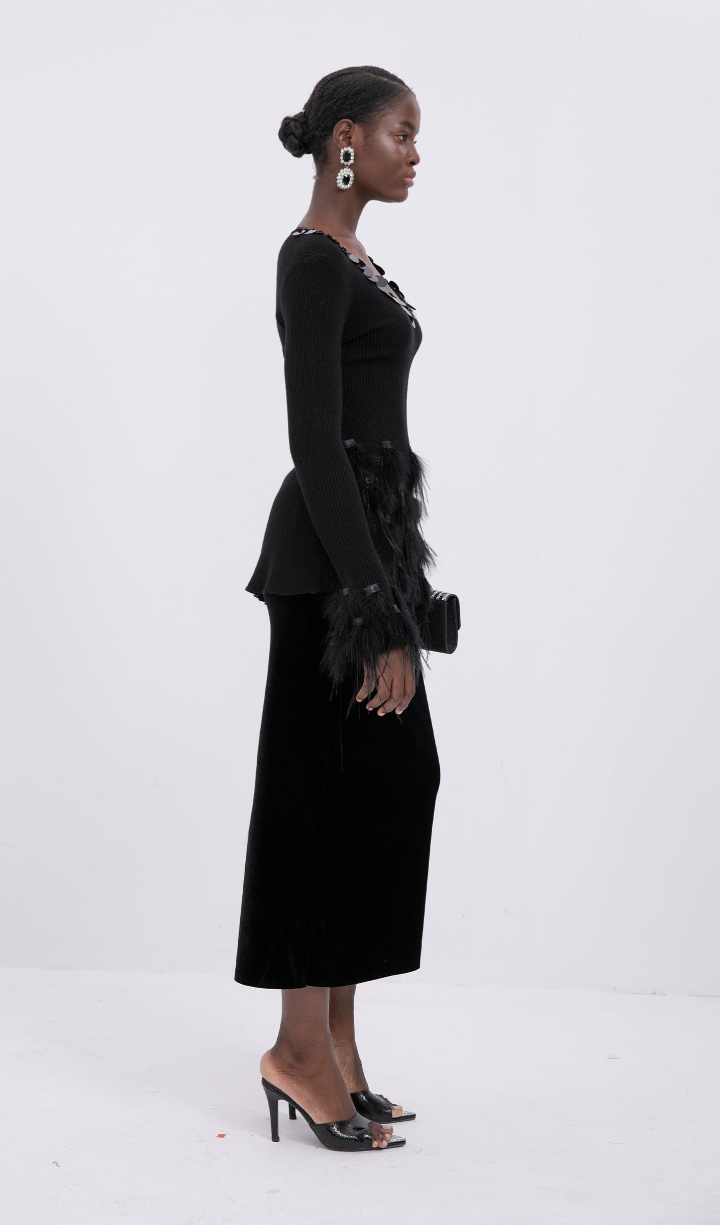 Velvet Midi Skirt-Black