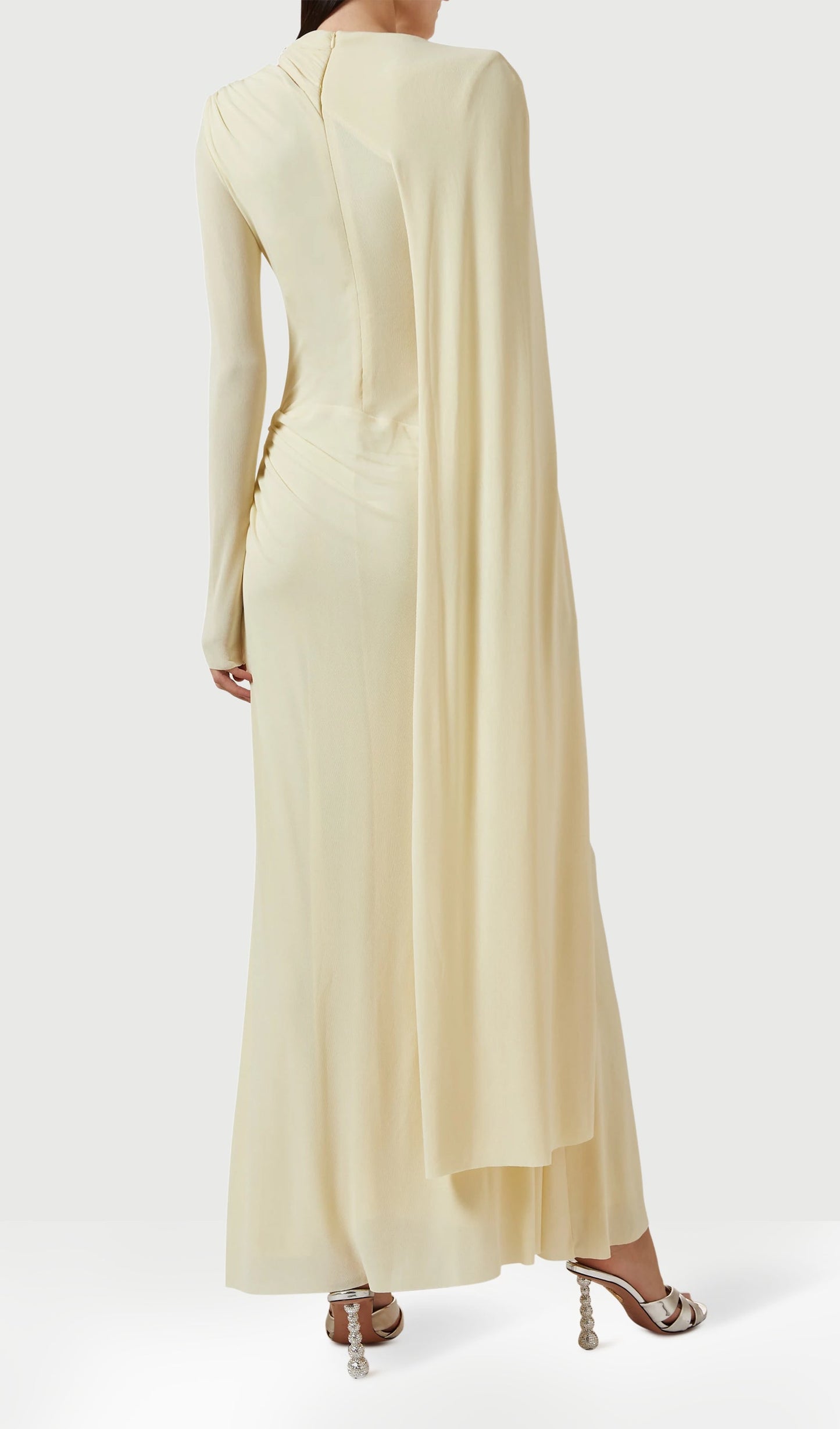 Jersey Cape-sleeve Maxi Dress In Yellow
