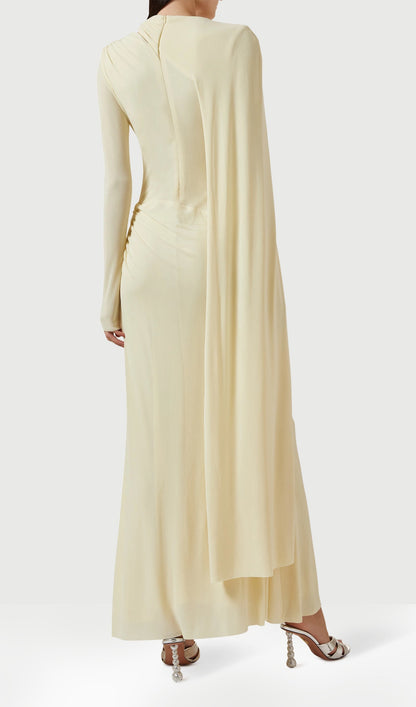Jersey Cape-sleeve Maxi Dress In Yellow