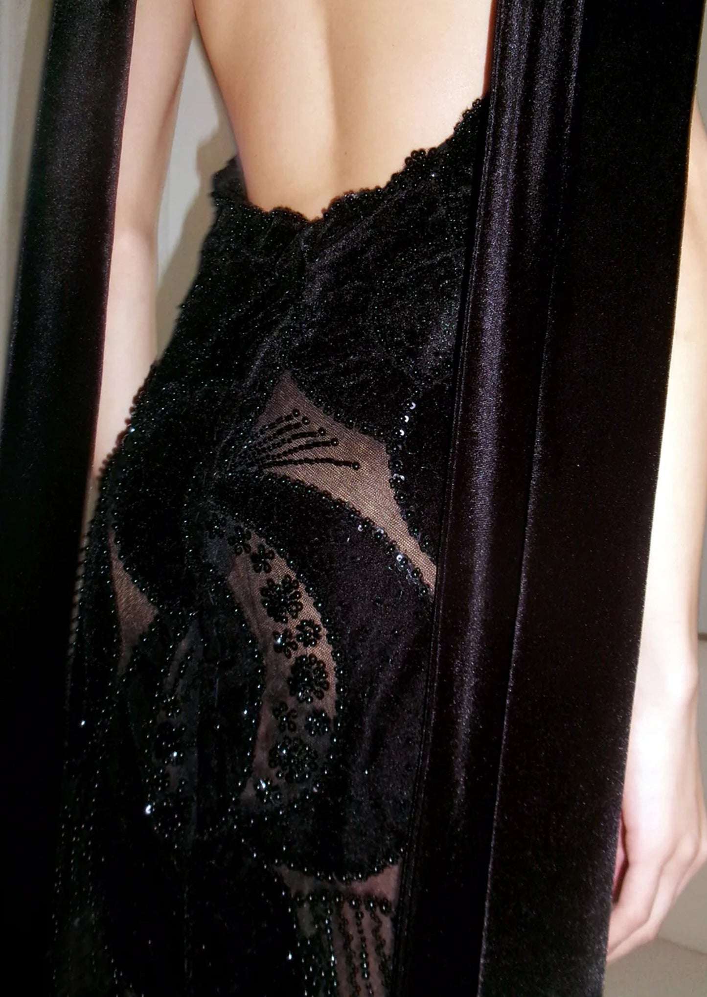 Mini Embroidered Black Velvet Gown