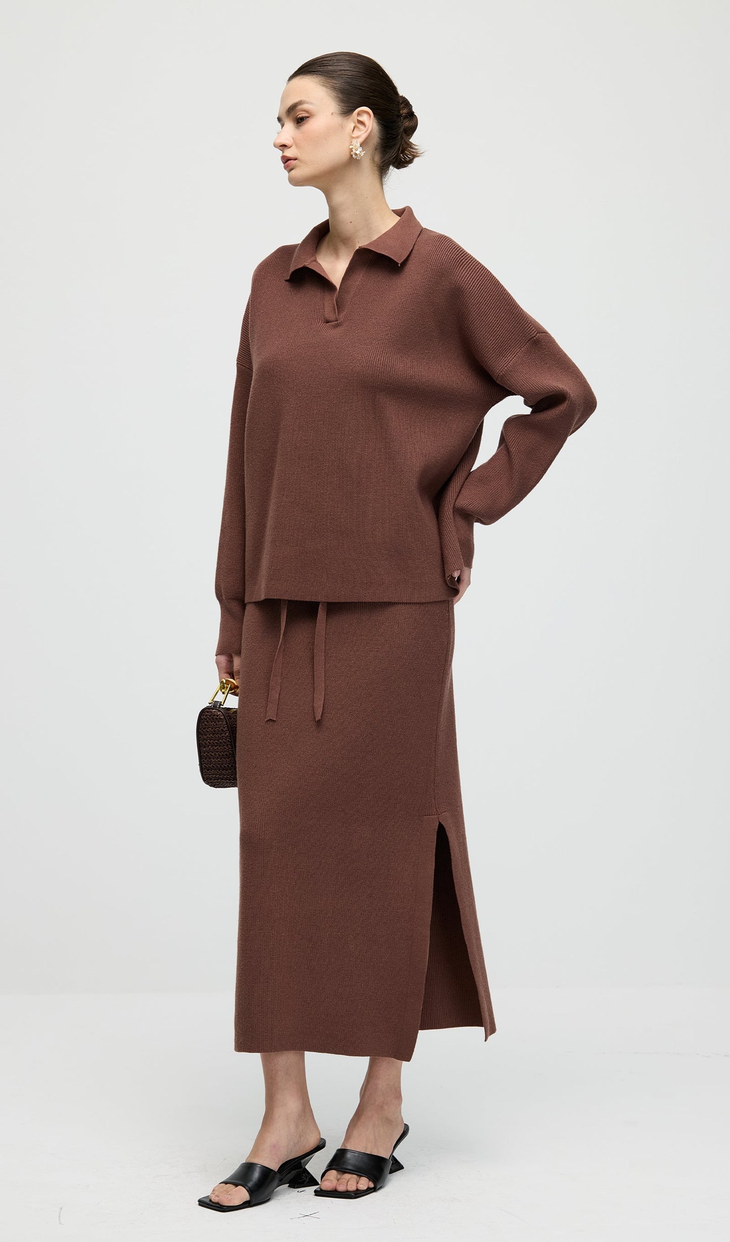 Knitted Long Sleeve Top & Midi Dress Set
