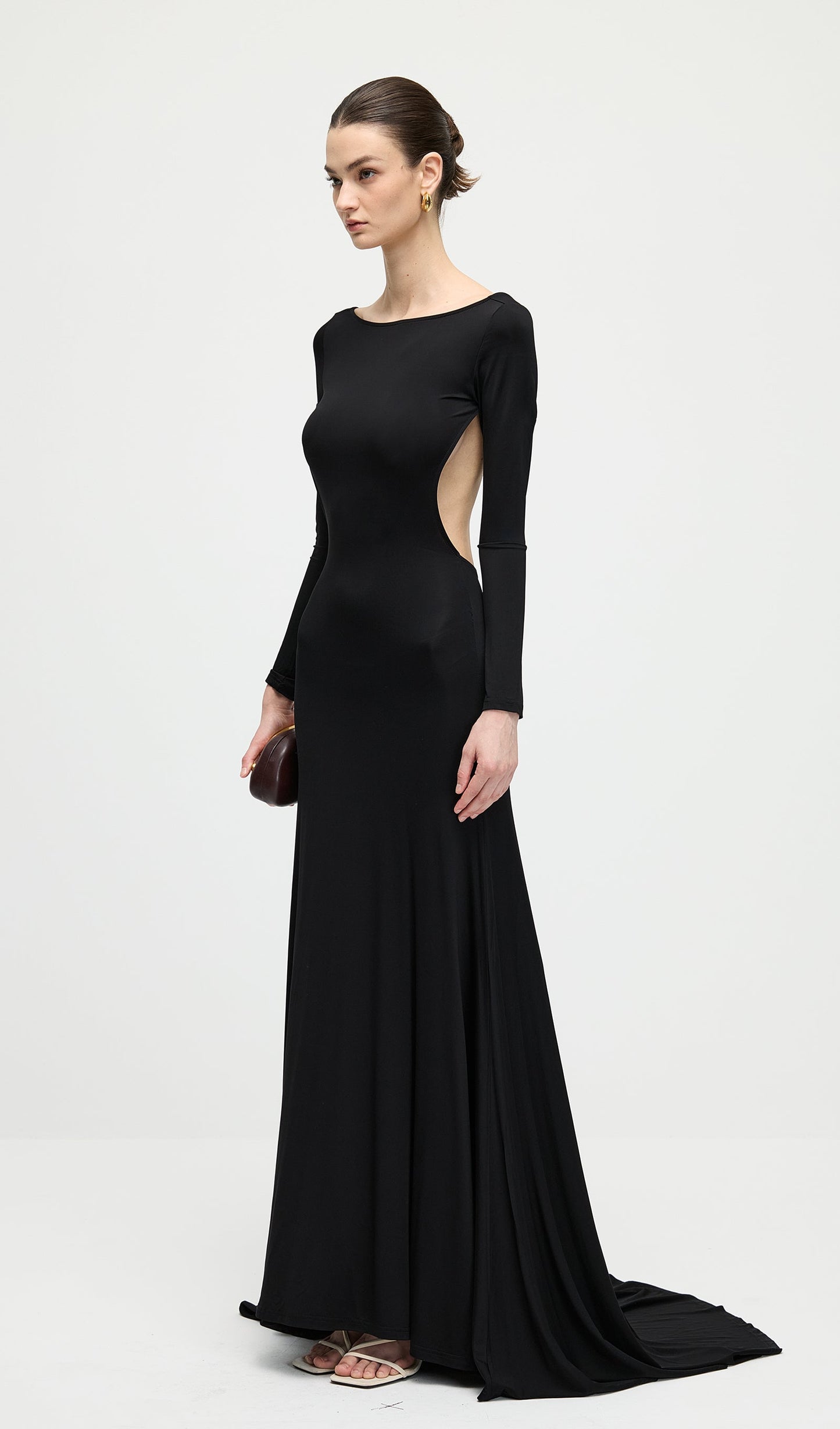 Jersey Open Back Maxi Dress In Black